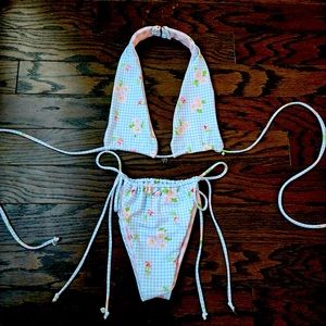 Gingham and cherry with flowers bikini